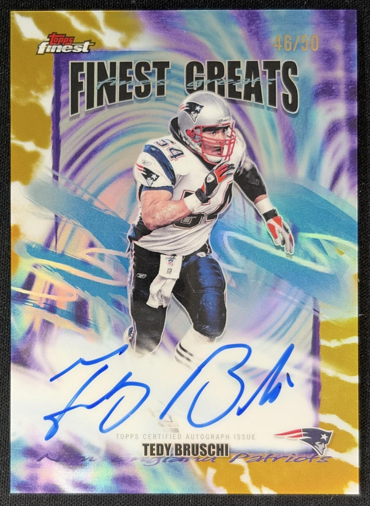 Tedy Bruschi 2025 Topps Finest Greats Auto Gold Refractor /50 Patriots front