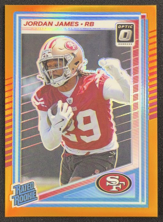 Jordan James 2025 Panini Donruss Optic Rated Rookie Orange Prizm /299 49ers Sports Trading Card