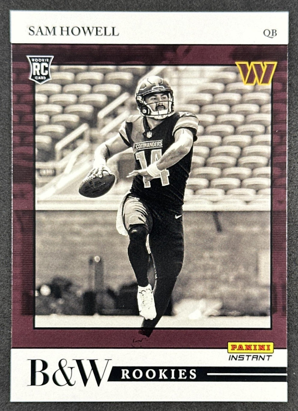 Sam Howell 2022 Panini Instant Black & White Rookie /649 Commanders Cowboys front sports trading card
