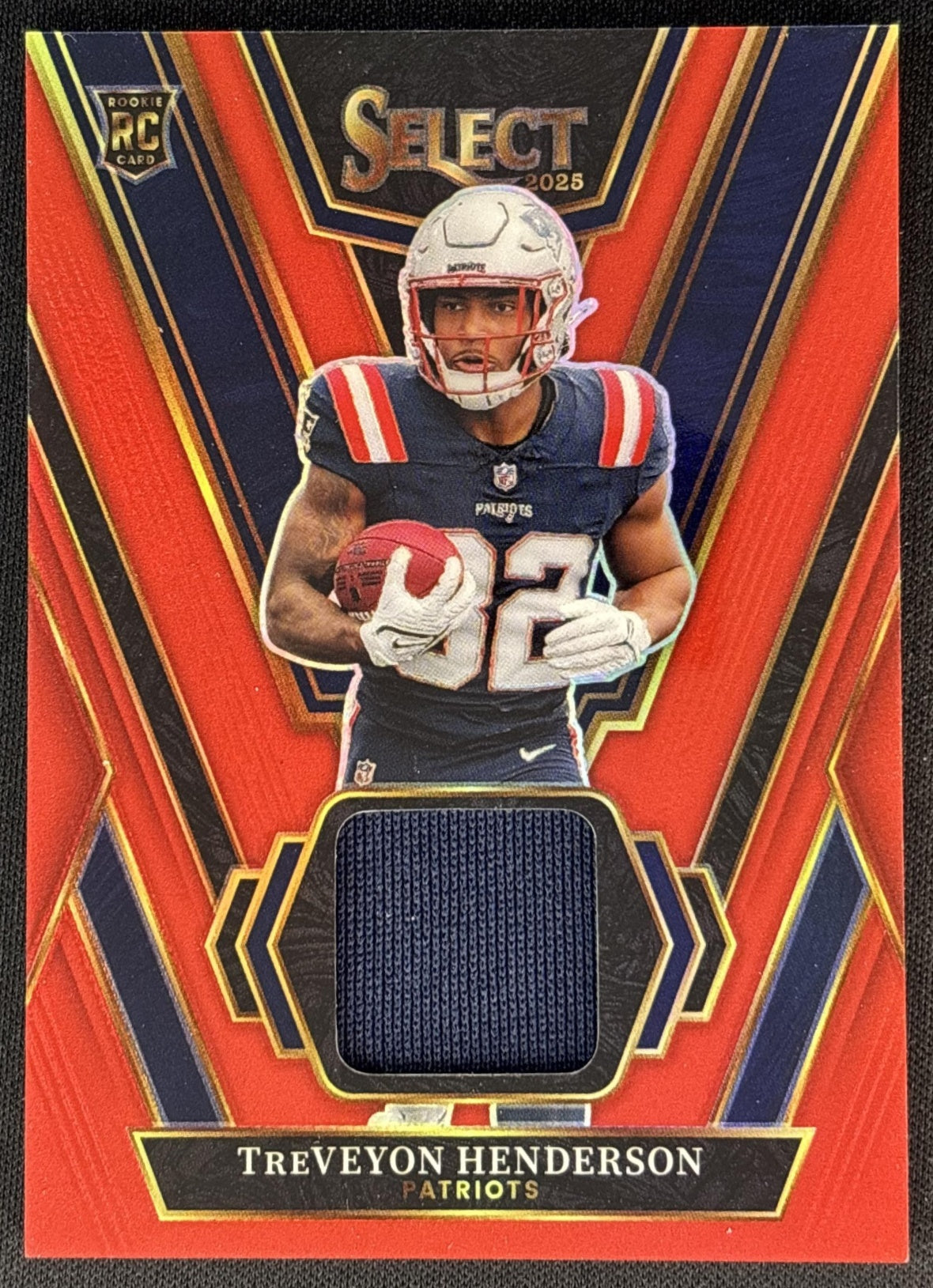 TreVeyon Henderson 2025 Panini Select Rookie Swatches Red Prizm Patriots