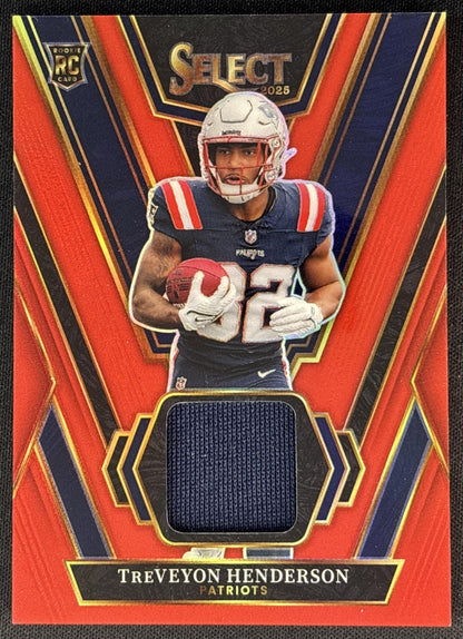TreVeyon Henderson 2025 Panini Select Rookie Swatches Red Prizm Patriots