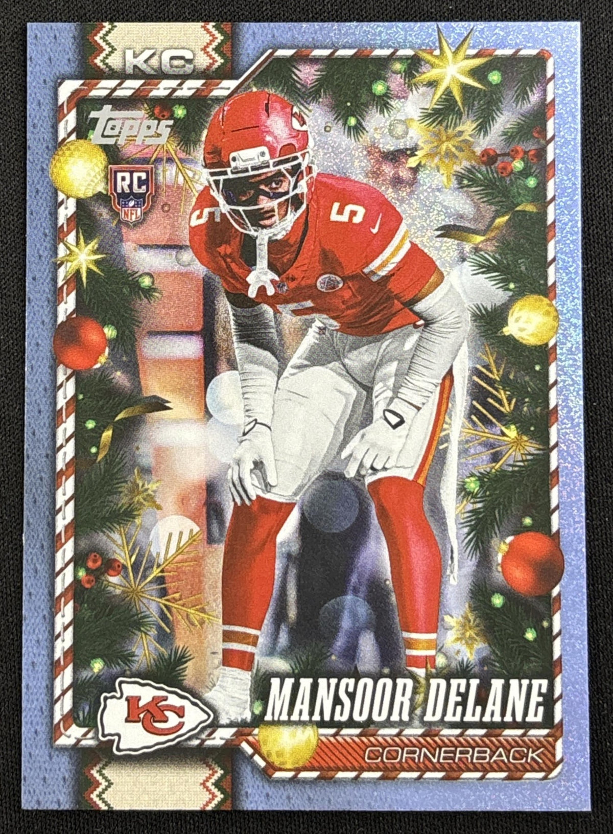 Mansoor Delane 2026 Topps Holiday Light Blue and White Glitter Chiefs | Kansas City Chiefs Sports Trading Card
