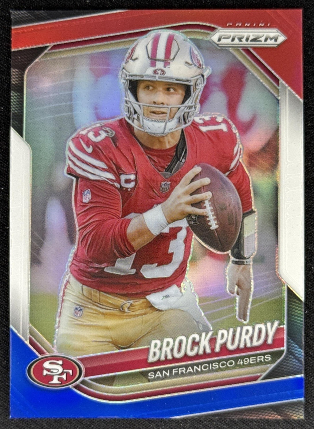 Brock Purdy 2025 Panini Prizm Red White & Blue 49ers Sports Trading Card