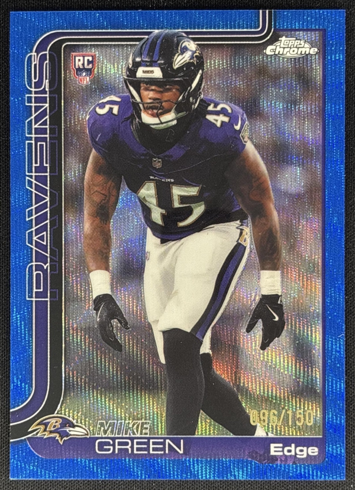 Mike Green 2025 Topps Chrome Rookie Blue Wave Refractor /150 Ravens Sports Trading Card