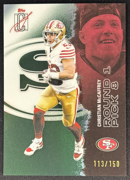 Christian McCaffrey 2025 Signature Class Chrome Veteran Green Refractor /150 49ers San Francisco 49ers Sports Trading Cards