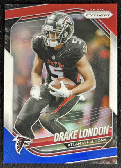 Drake London 2025 Panini Prizm Red White & Blue Falcons Sports Trading Card