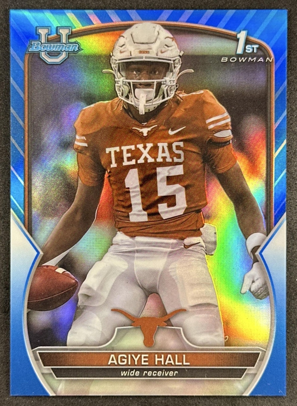 Agiye Hall 2022 Bowman University Chrome Blue Refractor /199 Longhorns Sports Trading Card