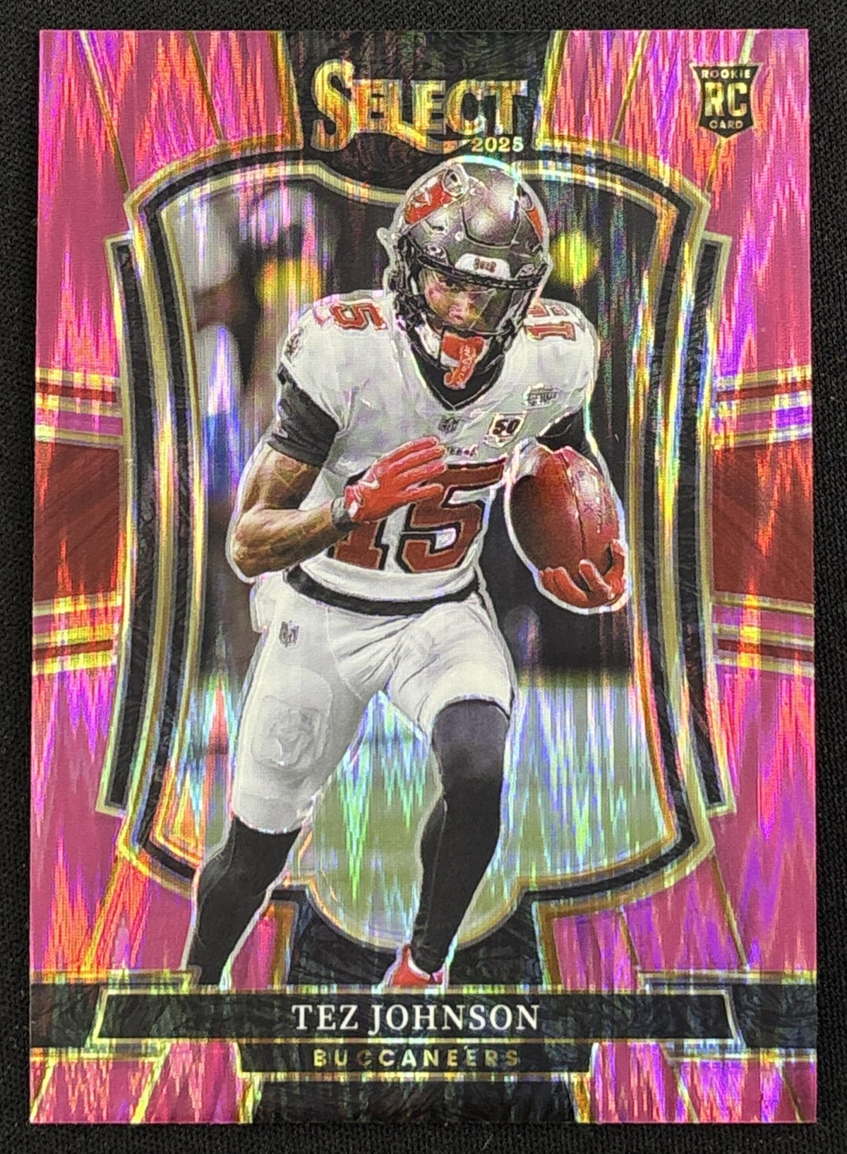 Tez Johnson 2025 Panini Select Premier Level Pink Prizm Shock Buccaneers - front