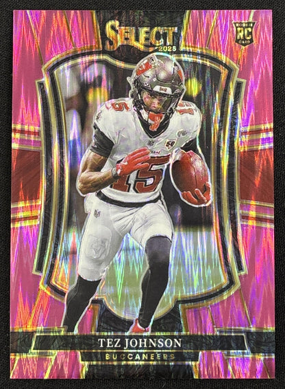 Tez Johnson 2025 Panini Select Premier Level Pink Prizm Shock Buccaneers - front