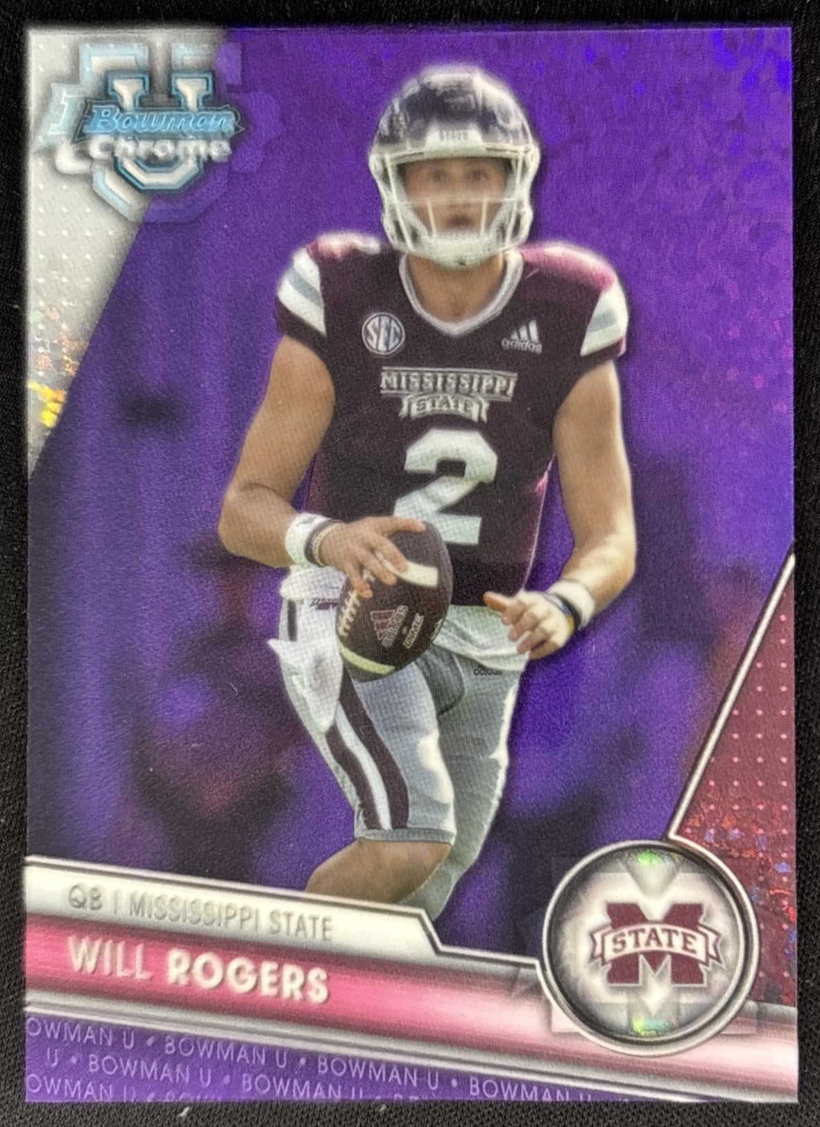 Will Rogers 2023 University Chrome Purple Mini Diamond Refractor /399 Bulldogs front