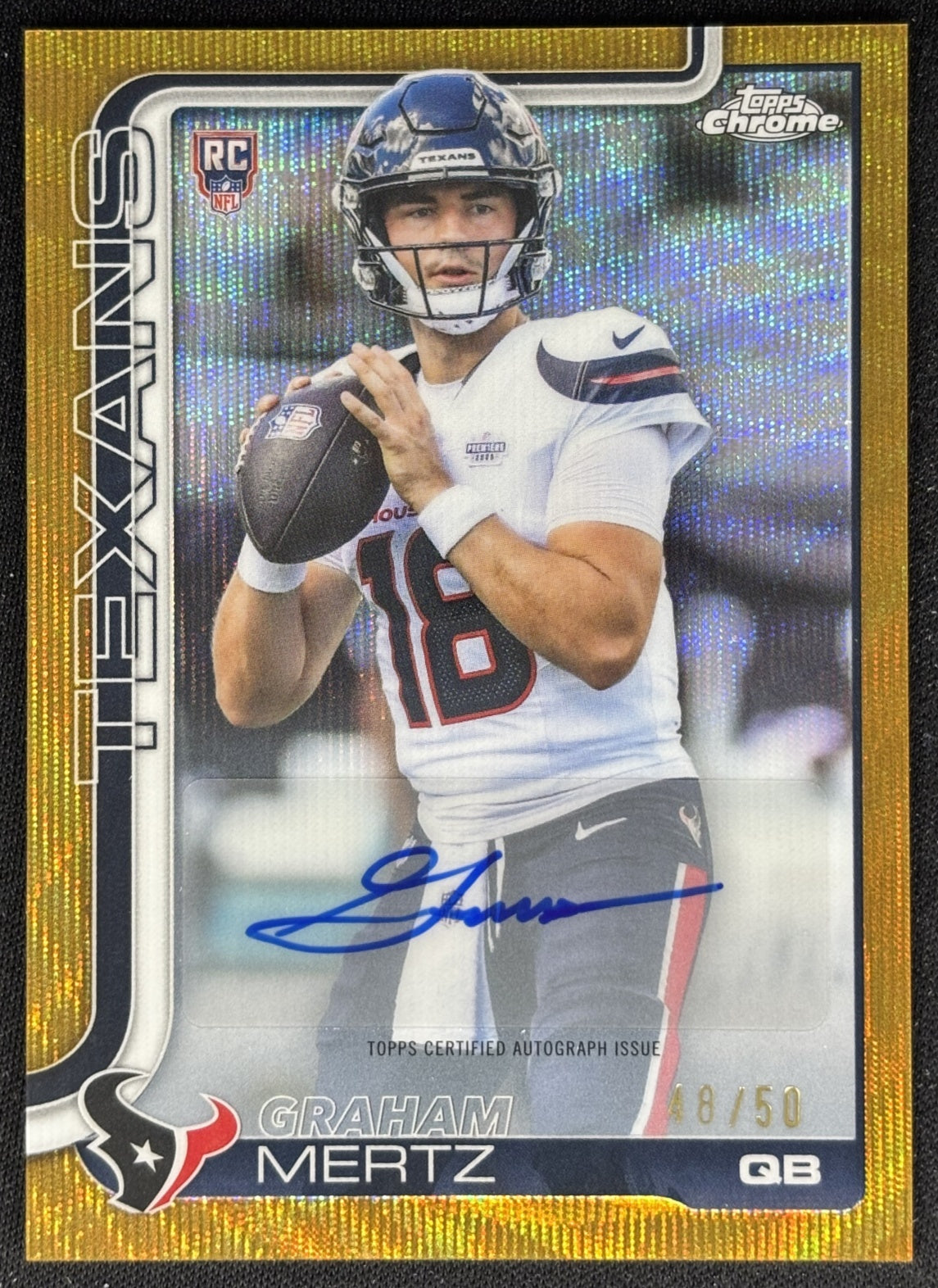 Graham Mertz 2025 Topps Chrome Retail Rookie Auto Gold Wave Refractor /50 Texans Default Title Sports Trading Cards