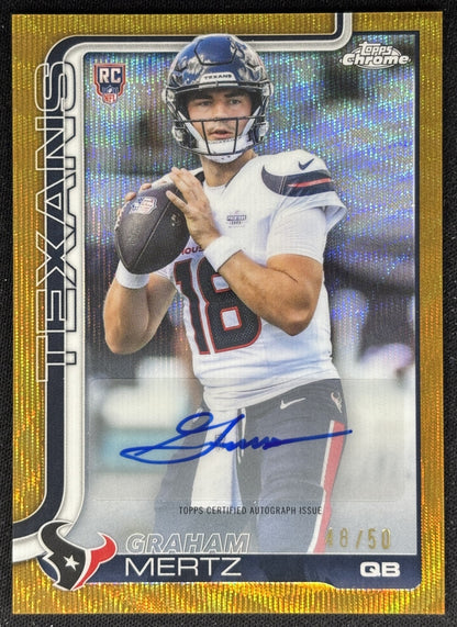 Graham Mertz 2025 Topps Chrome Retail Rookie Auto Gold Wave Refractor /50 Texans Default Title Sports Trading Cards