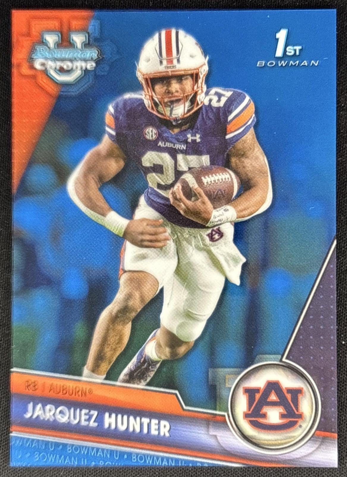 Jarquez Hunter 2023 Bowman University Chrome Blue Refractor /199 front