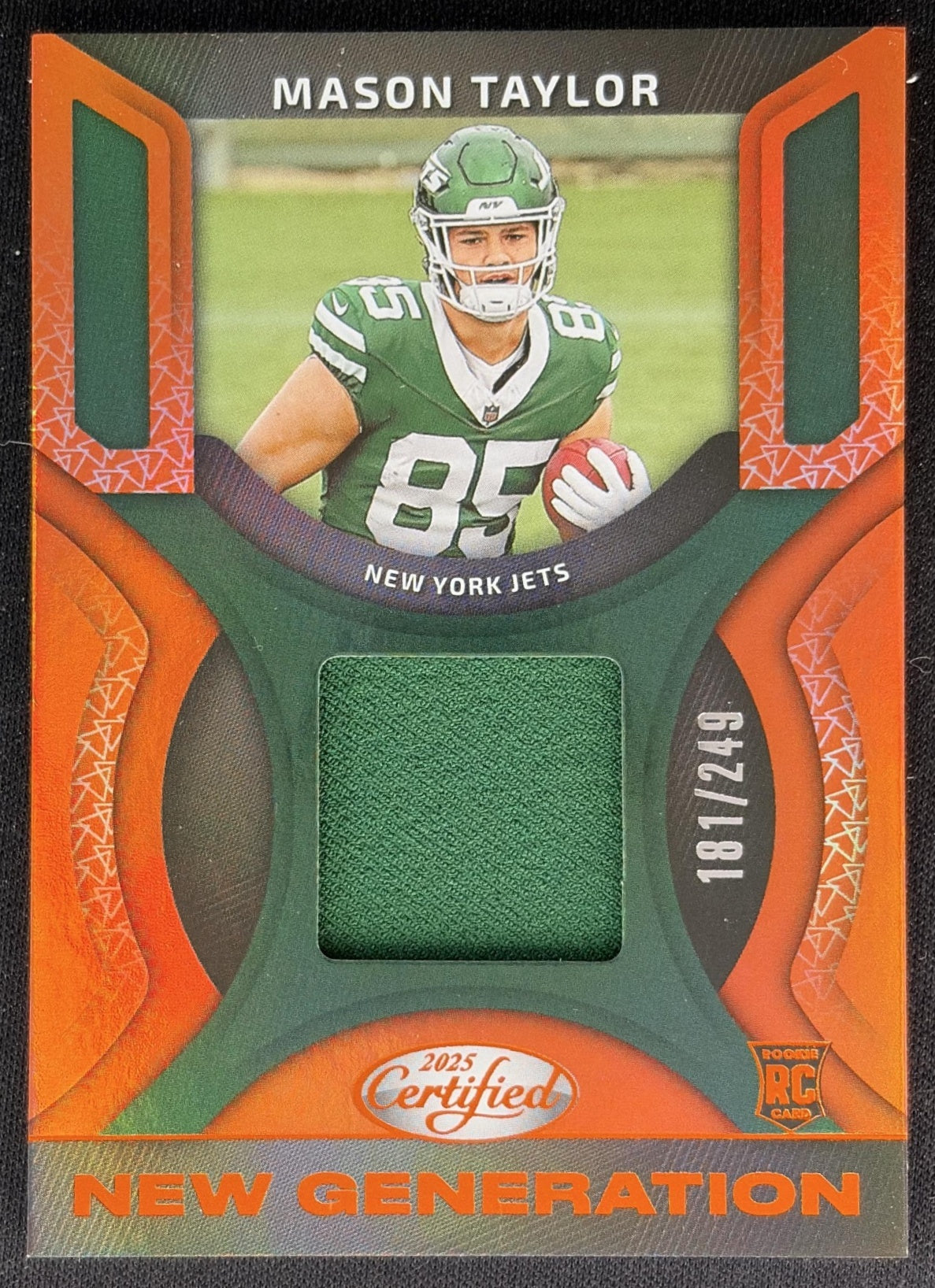 Mason Taylor 2025 Certified New Generation Jerseys Mirror Orange /249 Jets front