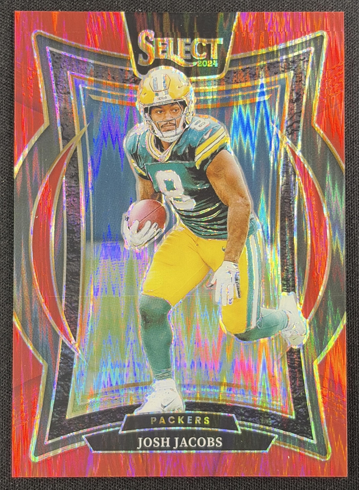 Josh Jacobs 2024 Panini Select Concourse Red Prizm Shock /249 Packers