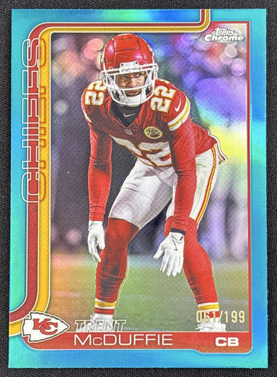 Trent McDuffie 2025 Topps Chrome Aqua Refractor /199 Chiefs Sports Trading Card