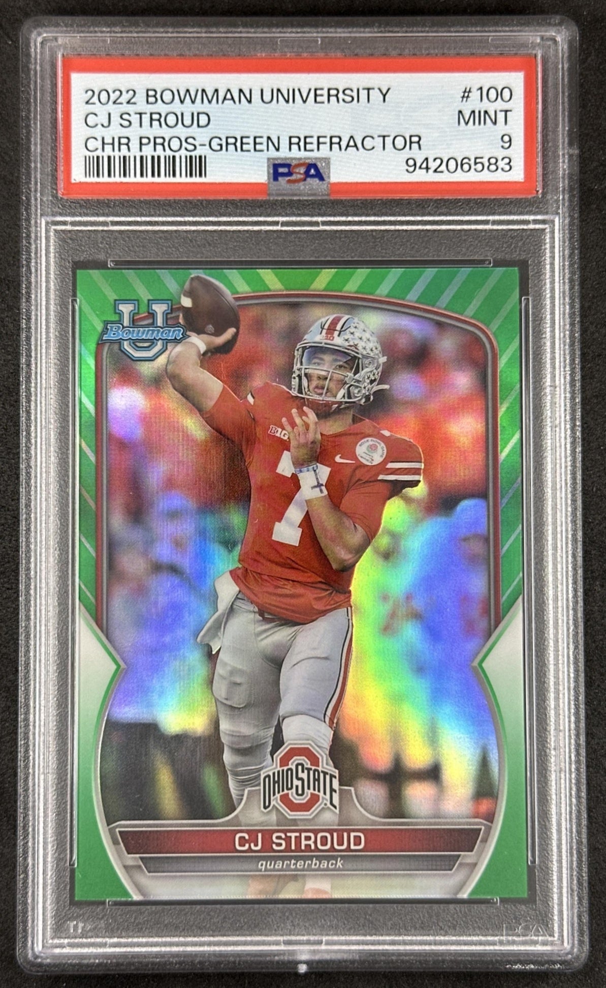 C.J. Stroud 2022 Bowman University Chrome Green Refractor /99 PSA 9