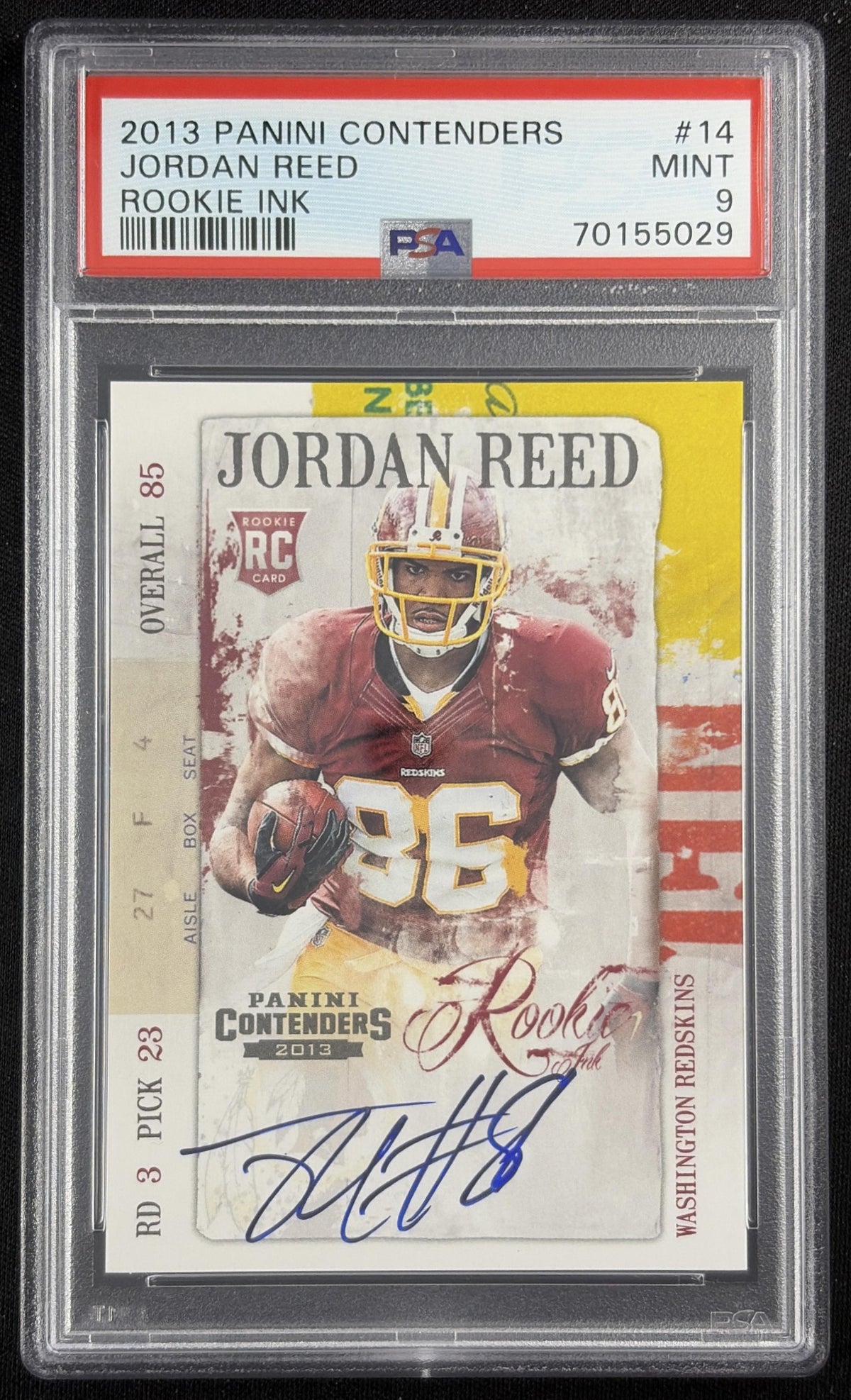 Jordan Reed 2013 Panini Contenders Rookie Ink PSA 9 Redskins Sports Trading Card