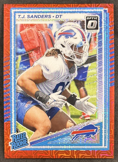 T.J. Sanders 2025 Panini Donruss Optic Rated Rookie Red Mojo Bills front