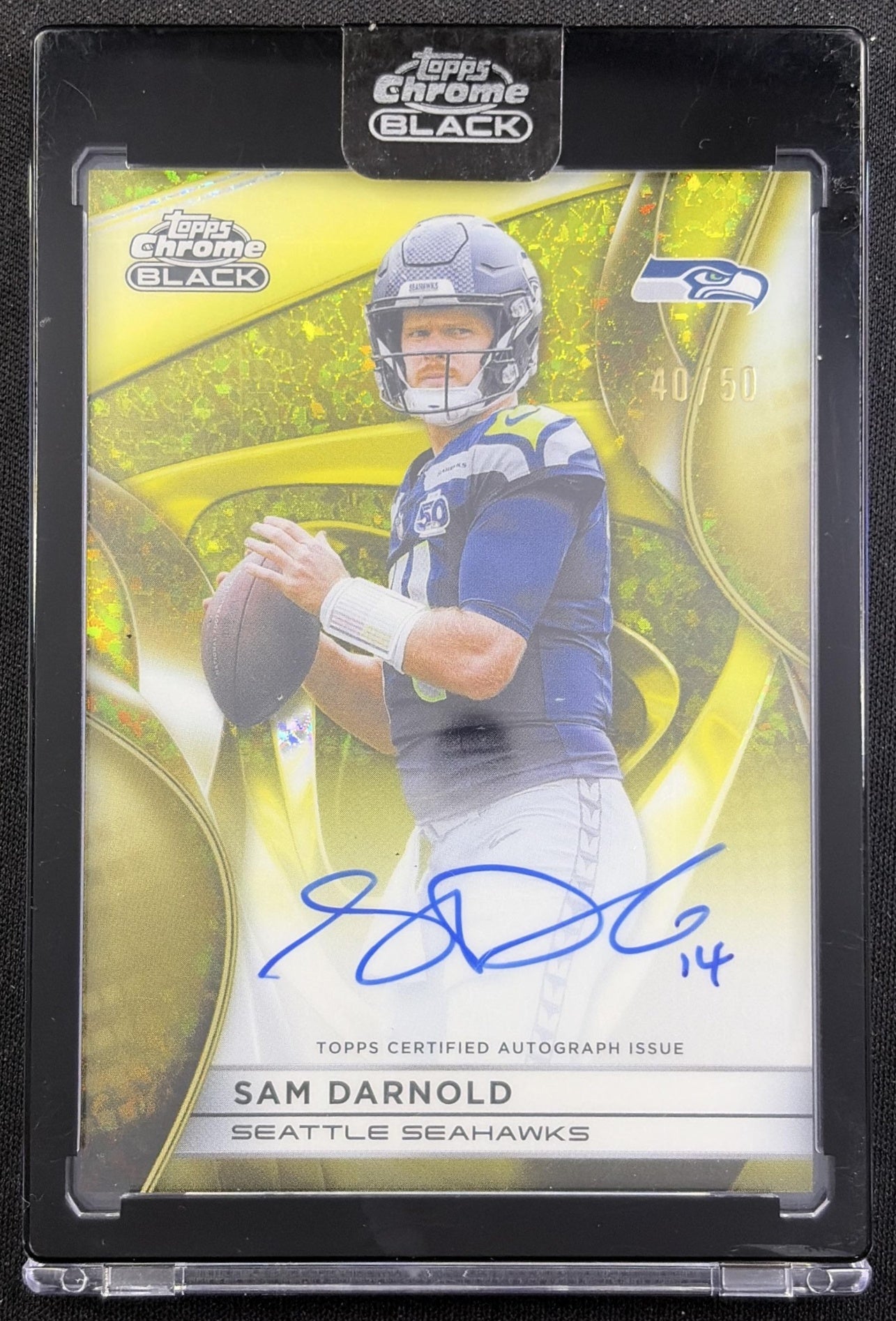 Sam Darnold 2025 Topps Chrome Black Auto Gold Mini-Diamond Refractor /50 Seahawks