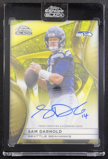 Sam Darnold 2025 Topps Chrome Black Auto Gold Mini-Diamond Refractor /50 Seahawks