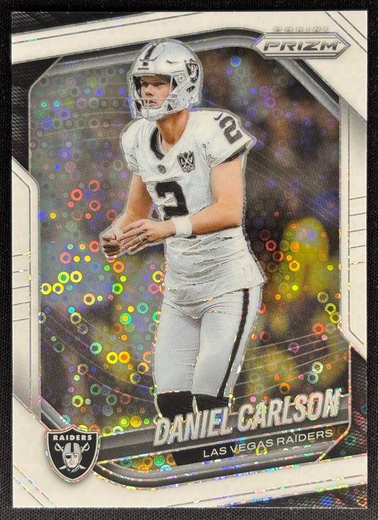 Daniel Carlson 2025 Prizm White Disco Raiders front