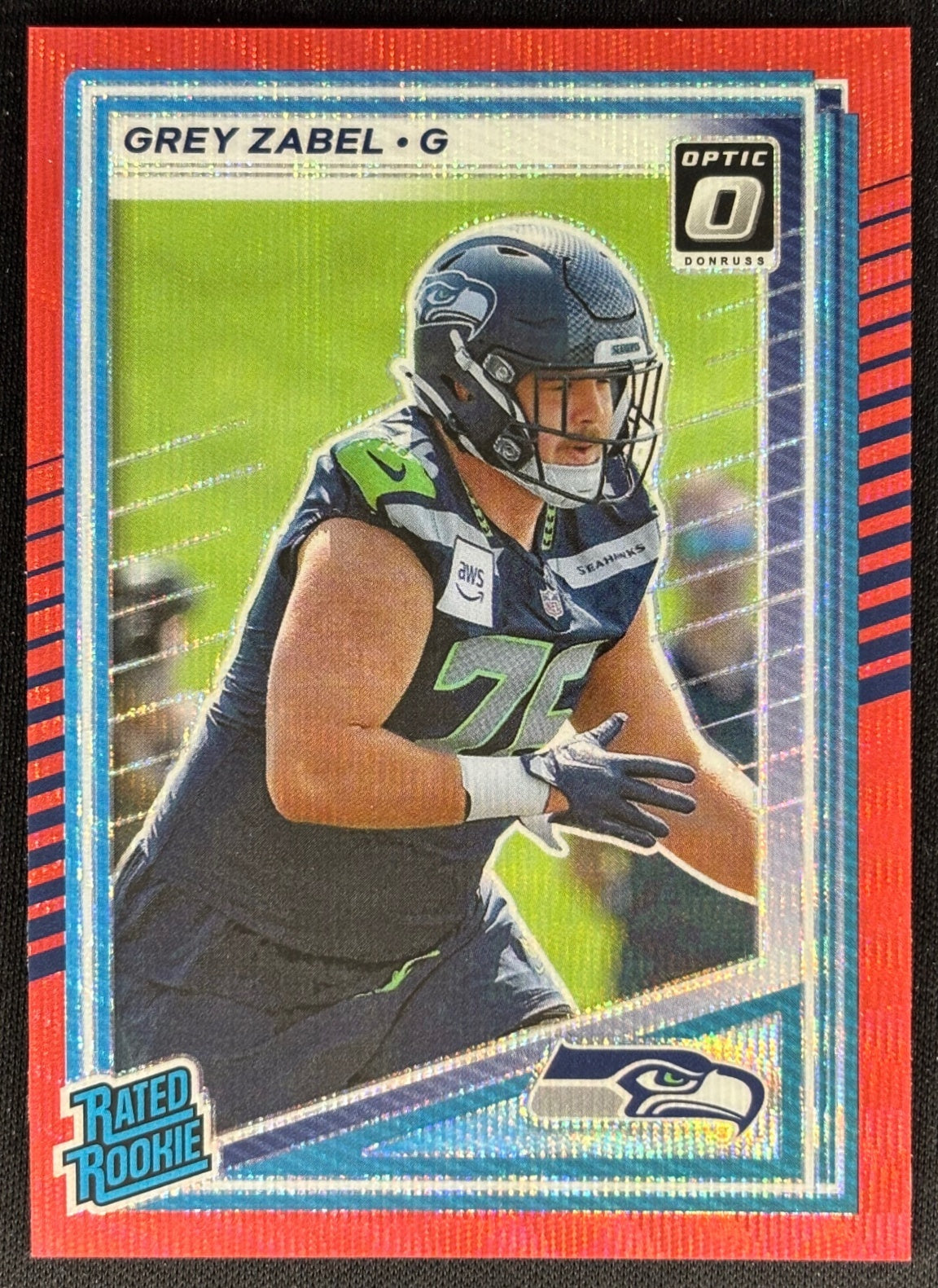 Grey Zabel 2025 Donruss Optic Rated Rookie Preview Red Wave Seahawks front sports trading card