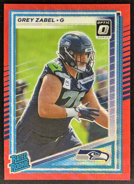 Grey Zabel 2025 Donruss Optic Rated Rookie Preview Red Wave Seahawks front sports trading card