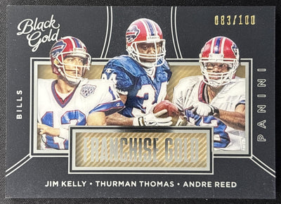 Thurman Thomas Andre Reed Jim Kelly 2016 Black Gold Franchise White /100 Bills Sports Trading Card