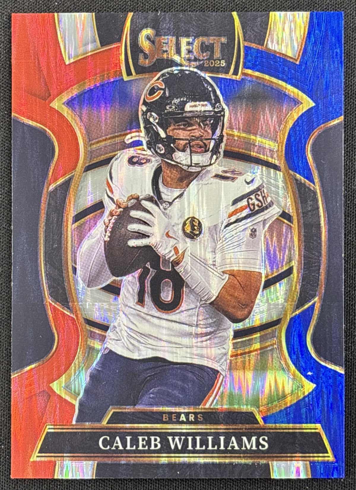 Caleb Williams 2025 Panini Select Concourse Red and Blue Prizm Shock Bears