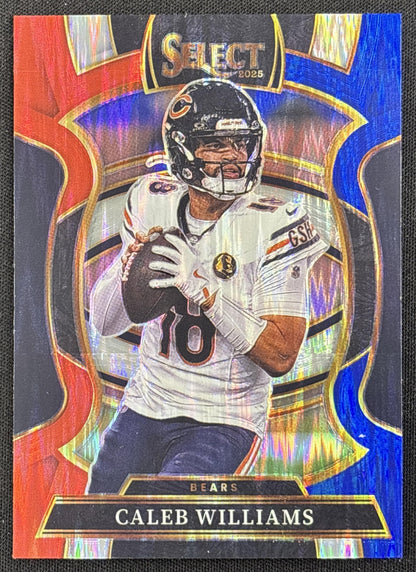 Caleb Williams 2025 Panini Select Concourse Red and Blue Prizm Shock Bears
