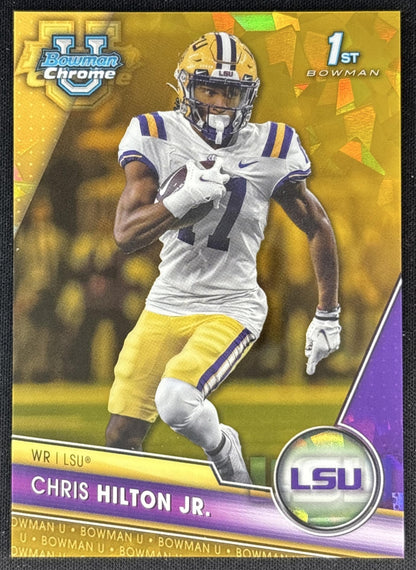Chris Hilton Jr. 2023 Bowman University Chrome Sapphire Gold /50 Tigers Front