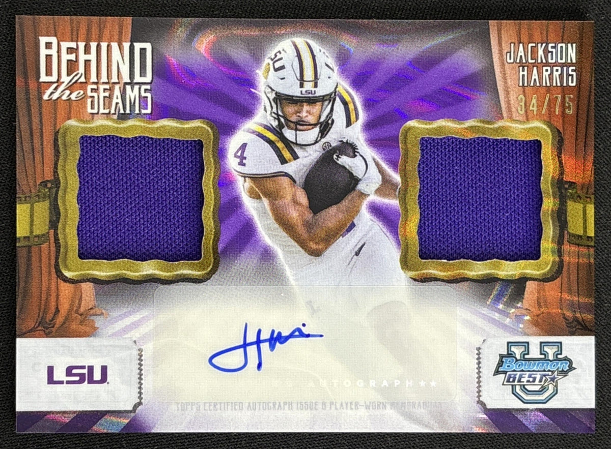 Jackson Harris 2026 Bowman U Best Behind the Seams Dual Relic Auto Purple Lava Refractor /75 Tigers front