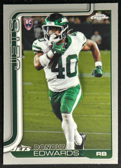 Donovan Edwards 2025 Topps Chrome Rookie Jets Sports Trading Cards