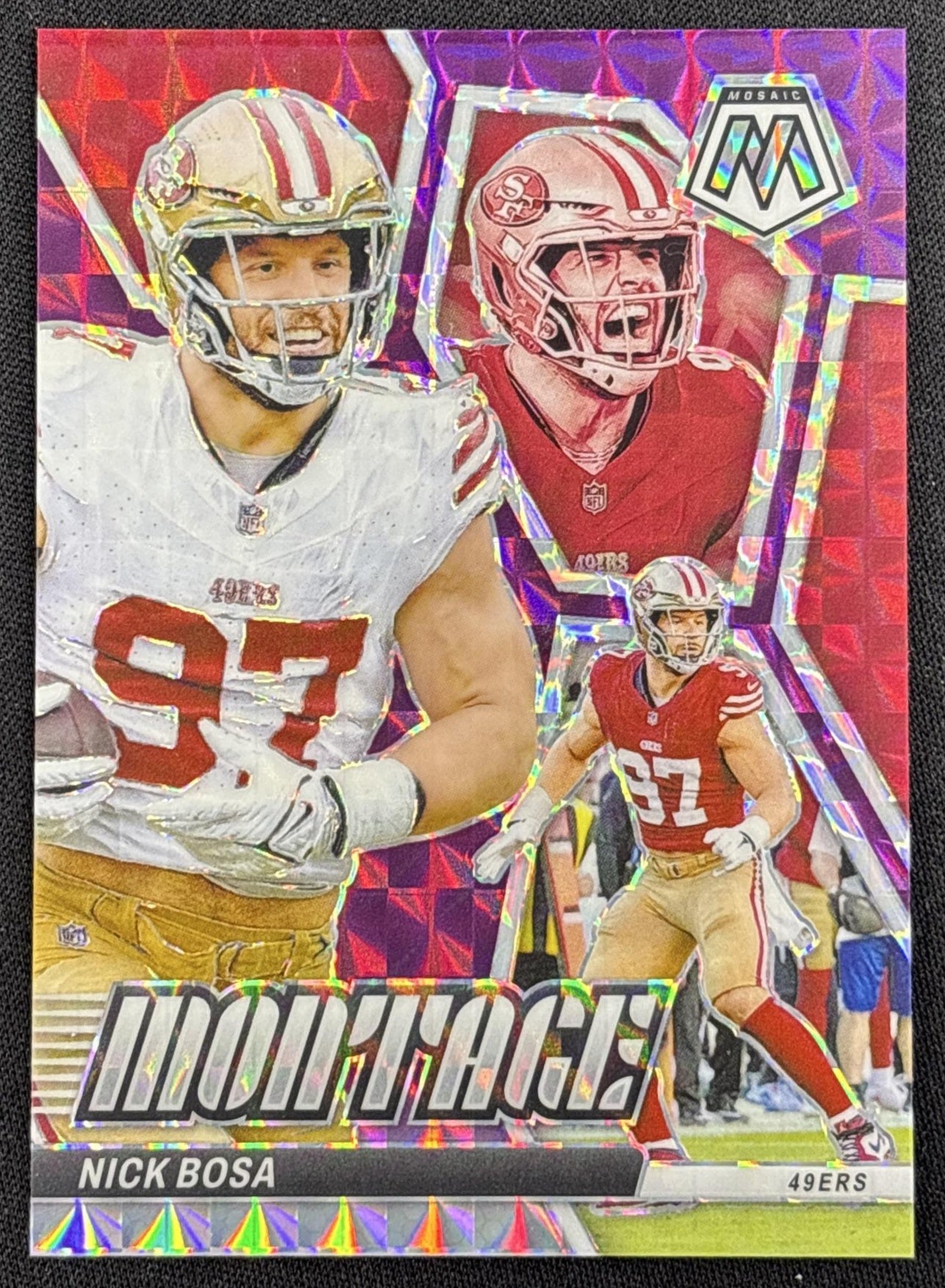 Nick Bosa 2024 Panini Mosaic Montage Purple /49 49ers Sports Trading Card