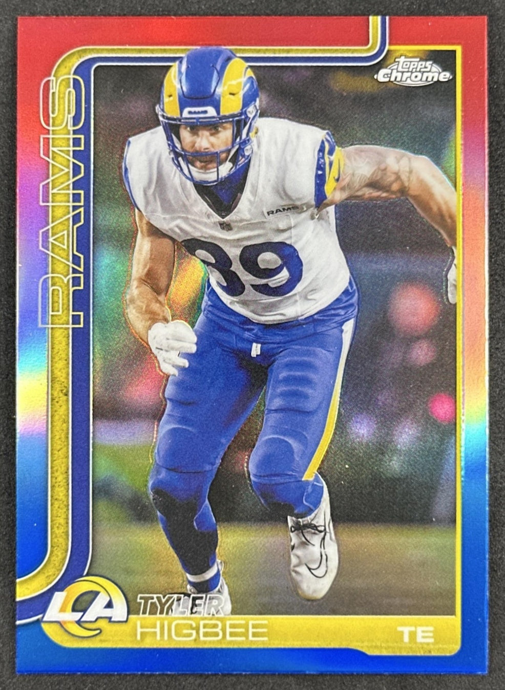 Tyler Higbee 2025 Topps Chrome Red/White/Blue Refractor Rams