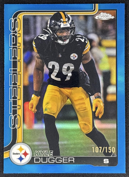 Kyle Dugger 2025 Topps Chrome Blue Refractor /150 Steelers Sports Trading Cards