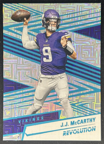 J.J. McCarthy 2025 Panini Revolution Teal Levels /499 Vikings front
