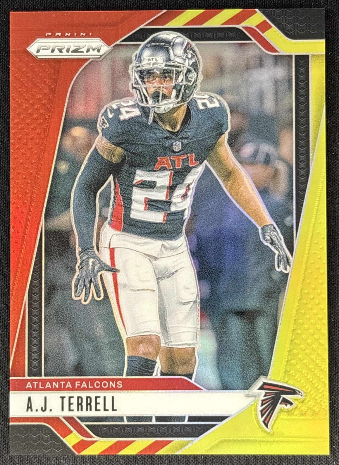 A.J. Terrell 2024 Panini Prizm Red and Yellow /44 Falcons front