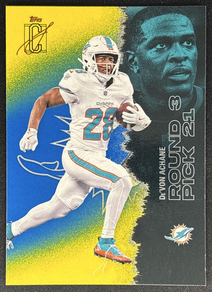De'Von Achane 2025 Topps Signature Class Veteran Blue & Yellow Foil Dolphins Sports Trading Cards