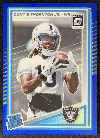 Dont'e Thornton Jr. 2025 Donruss Optic Rated Rookie Blue Hyper Prizm Raiders front