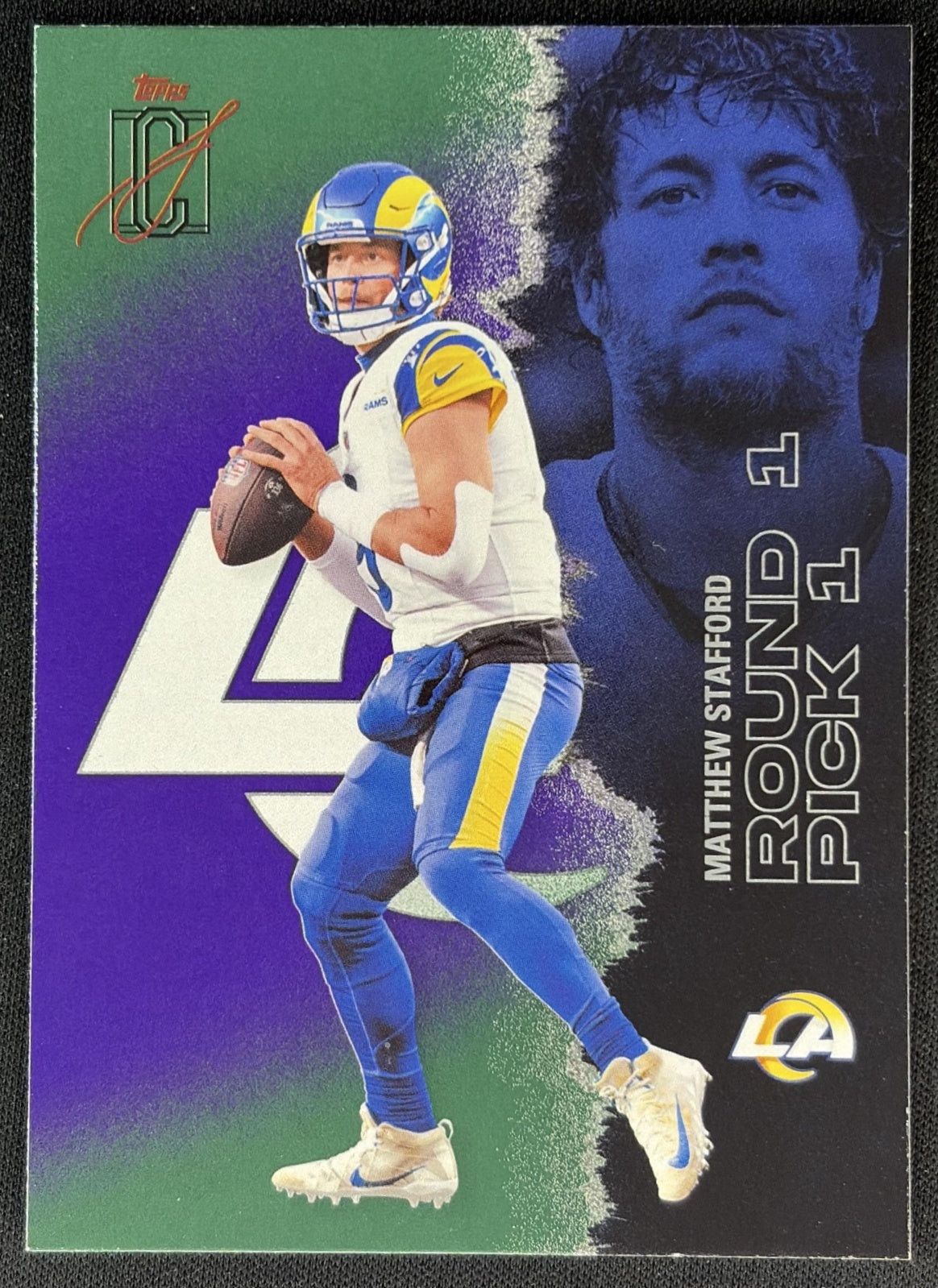 Matthew Stafford 2025 Topps Signature Class Veteran Green & Purple Foil Rams front
