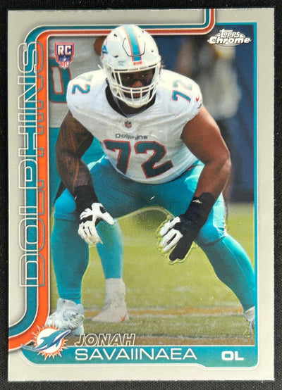 Jonah Savaiinaea 2025 Topps Chrome Rookie Dolphins Sports Trading Cards