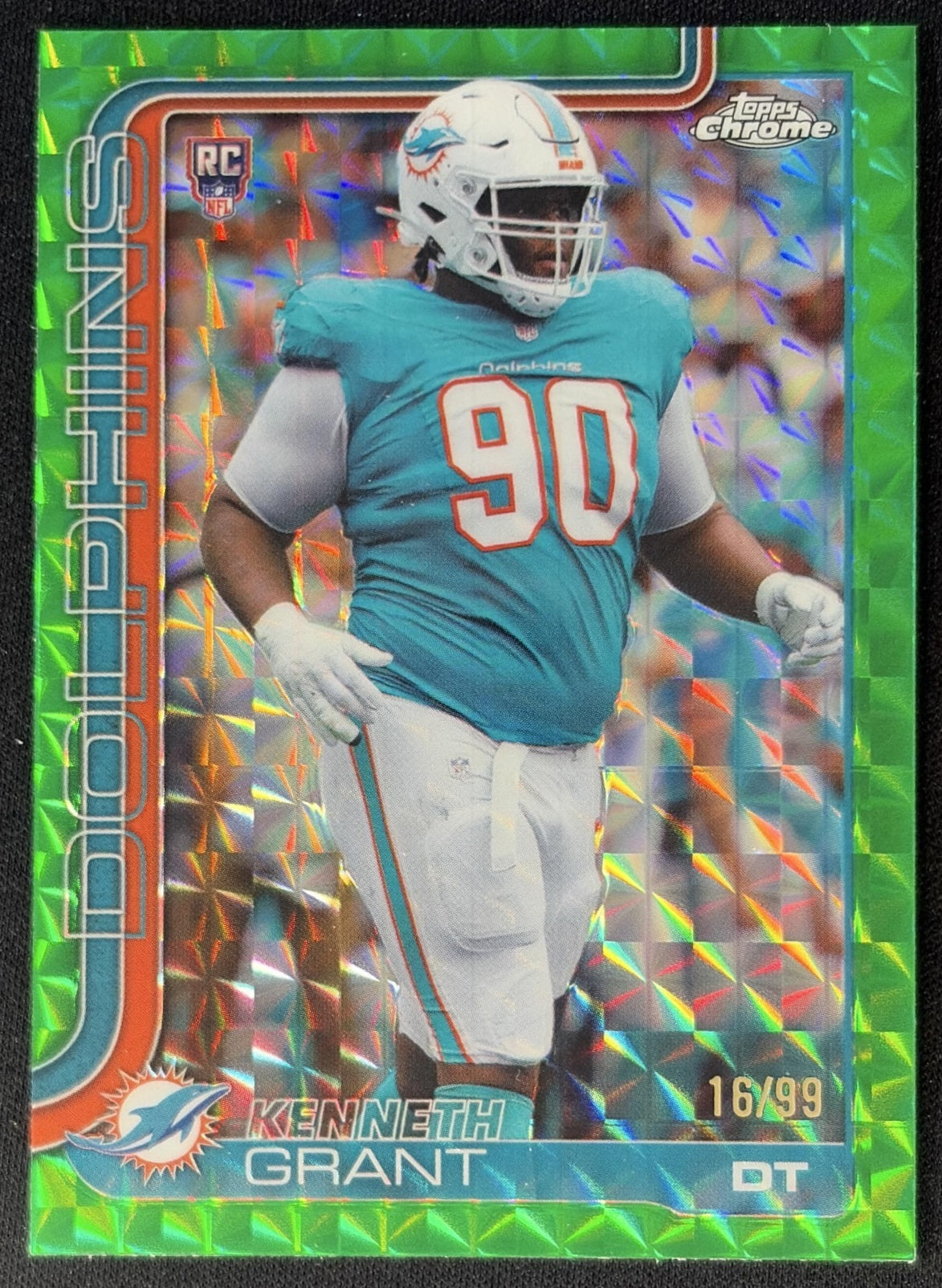 Kenneth Grant 2025 Topps Chrome Rookie Green Geometric Refractor /99 Dolphins Default Title Sports Trading Cards