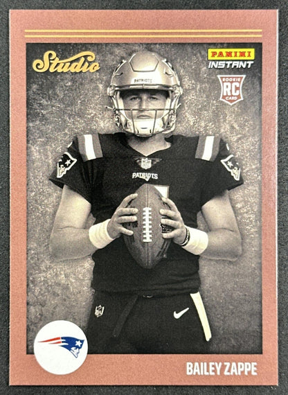 Bailey Zappe 2022 Panini Instant Studio Rookie /911 Patriots Jets front sports trading card