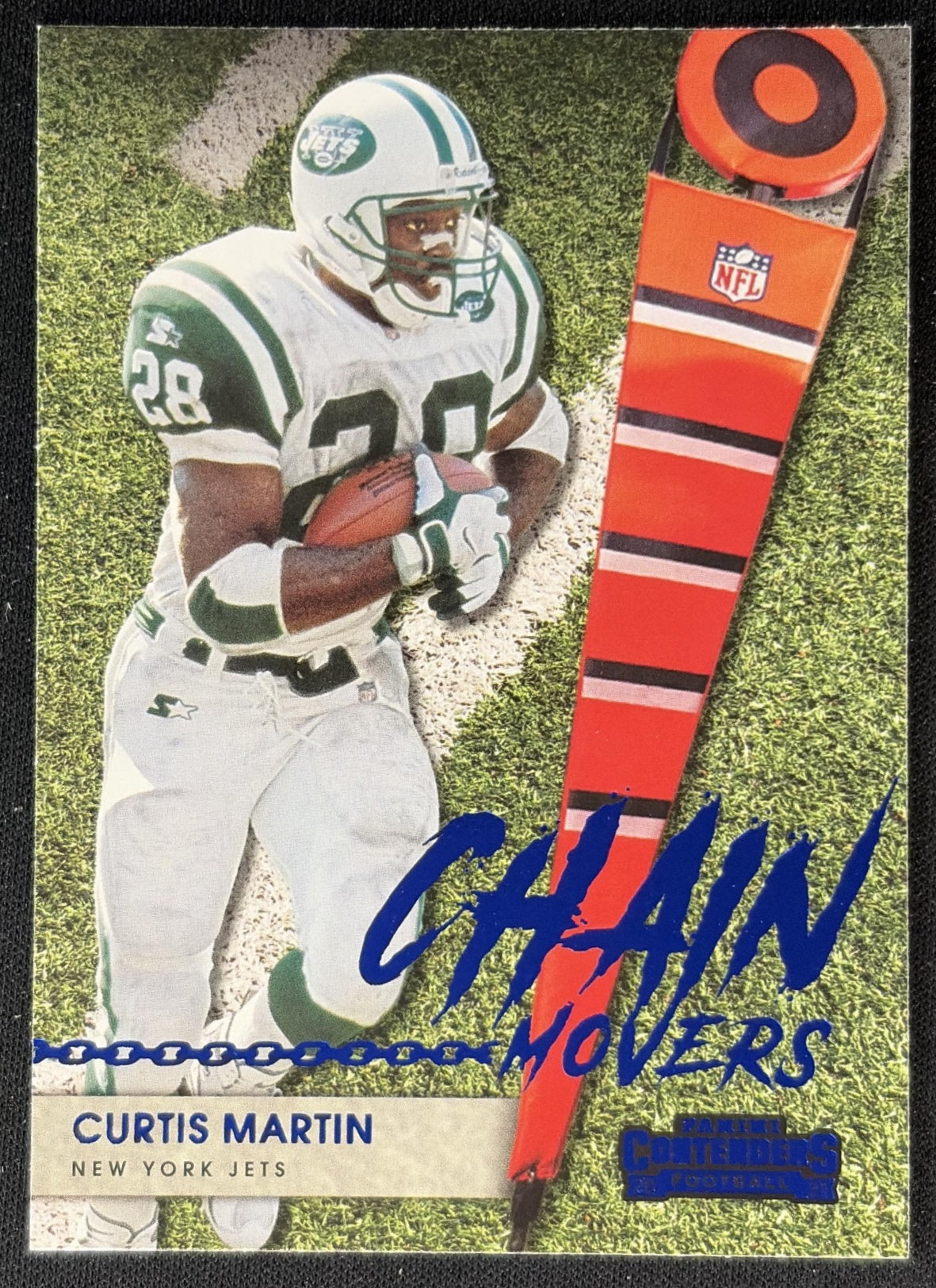 Curtis Martin 2021 Panini Contenders Chain Movers Sapphire Jets front