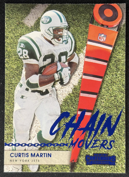 Curtis Martin 2021 Panini Contenders Chain Movers Sapphire Jets front