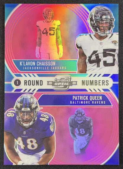 K'Lavon Chaisson Patrick Queen 2020 Panini Contenders Optic Round Numbers Pink /75 Jaguars Ravens