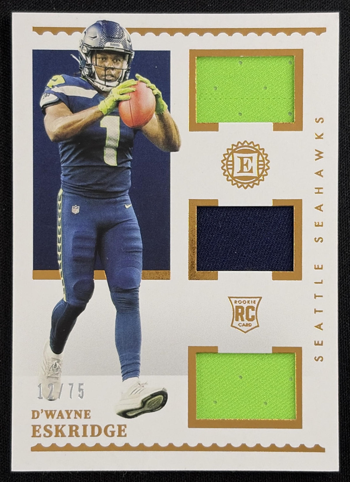 D Wayne Eskridge 2021 Panini Encased Rookie Triple Memorabilia /75 Seahawks