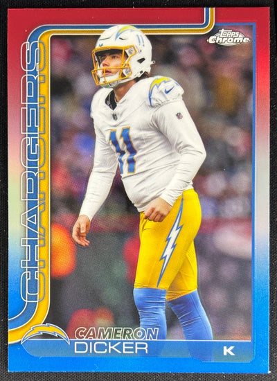 Cameron Dicker 2025 Topps Chrome Red/White/Blue Refractor Chargers Sports Trading Cards
